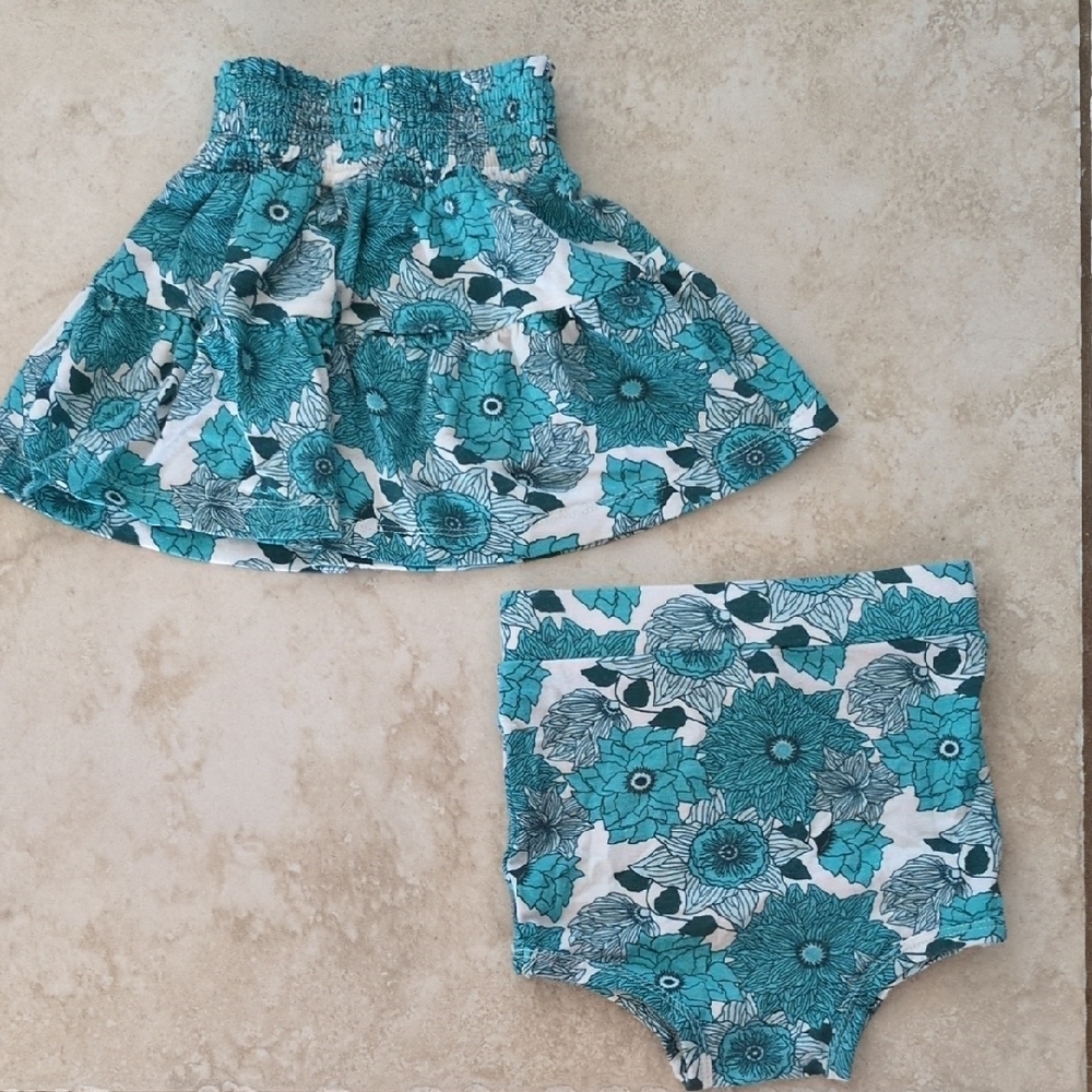 Kate Quinn Skirt and Bloomers Set - Teal and White Floral